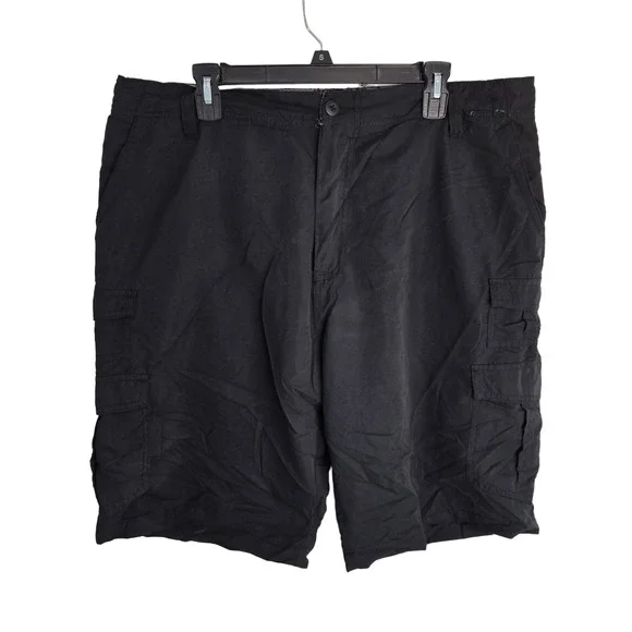Plugg Black Mid Rise Flat Front Utility Hiking Outdoor Men's Cargo Shorts 38 - Picture 1 of 6